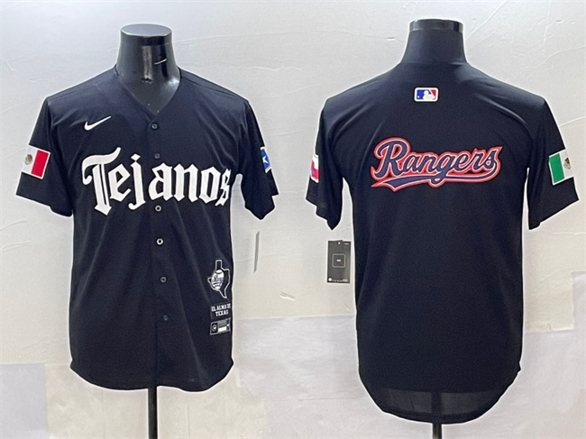 Men's Texas Rangers Team Big Logo Black Mexico 2025 Vapor Premier Limited Stitched Baseball Jersey Men's Texas Rangers Team Big Logo Black Mexico 2025 Vapor Premier Limited Stitched Baseball Jersey
